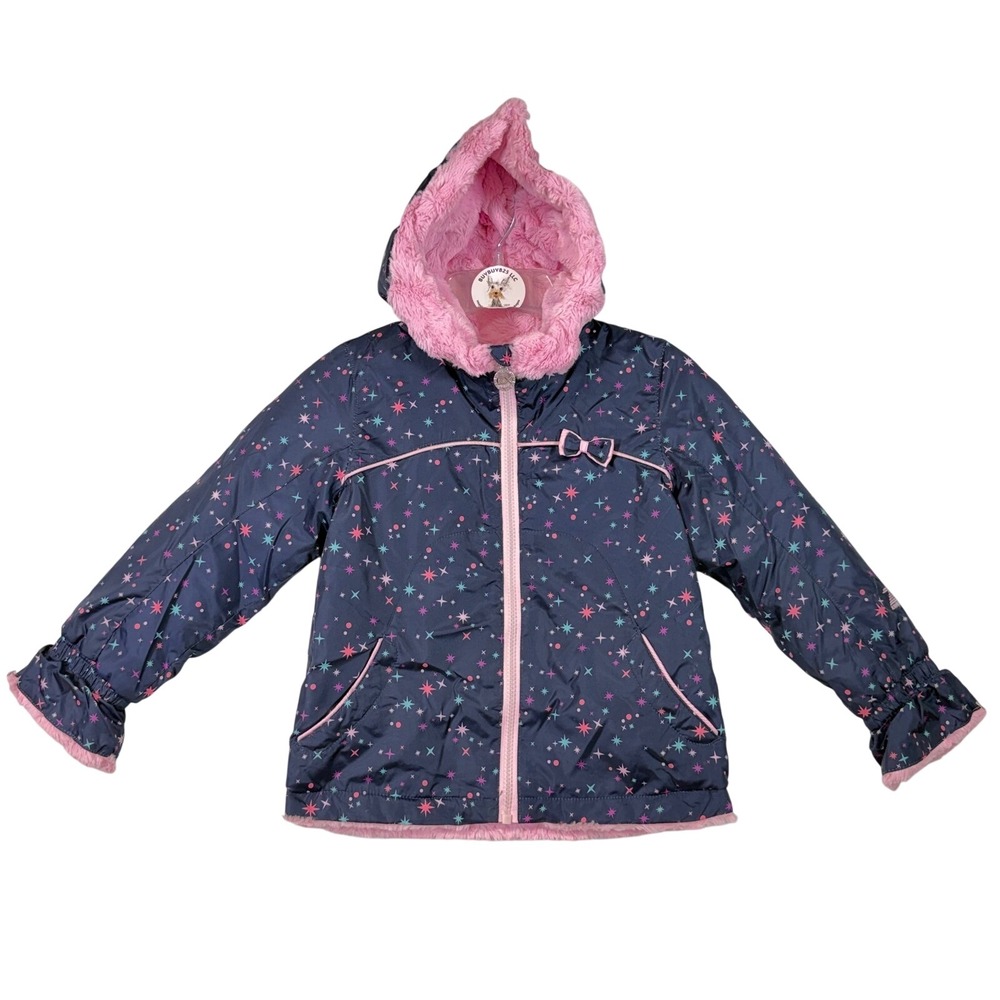ZeroXposur Girls' 4T Puffer Jacket Coat Pink Faux‎ Fur Trim Star Print